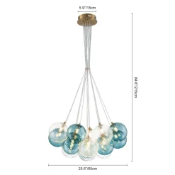 Art Deco Blue Hue Cluster Glass Globe Bubble Chandelier