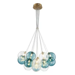 Art Deco Blue Hue Cluster Glass Globe Bubble Chandelier