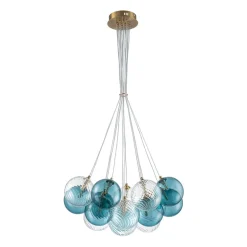 Art Deco Blue Hue Cluster Glass Globe Bubble Chandelier