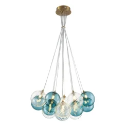 Art Deco Blue Hue Cluster Glass Globe Bubble Chandelier