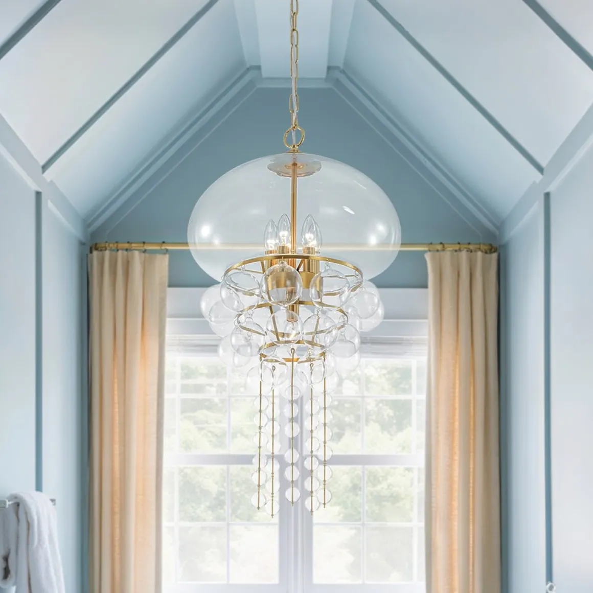 Art Deco Brass Tiered Clear Glass Jellyfish Style Chandelier