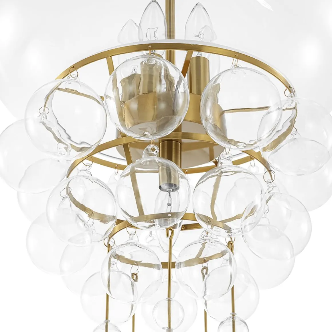 Art Deco Brass Tiered Clear Glass Jellyfish Style Chandelier