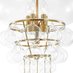 Art Deco Brass Tiered Clear Glass Jellyfish Style Chandelier