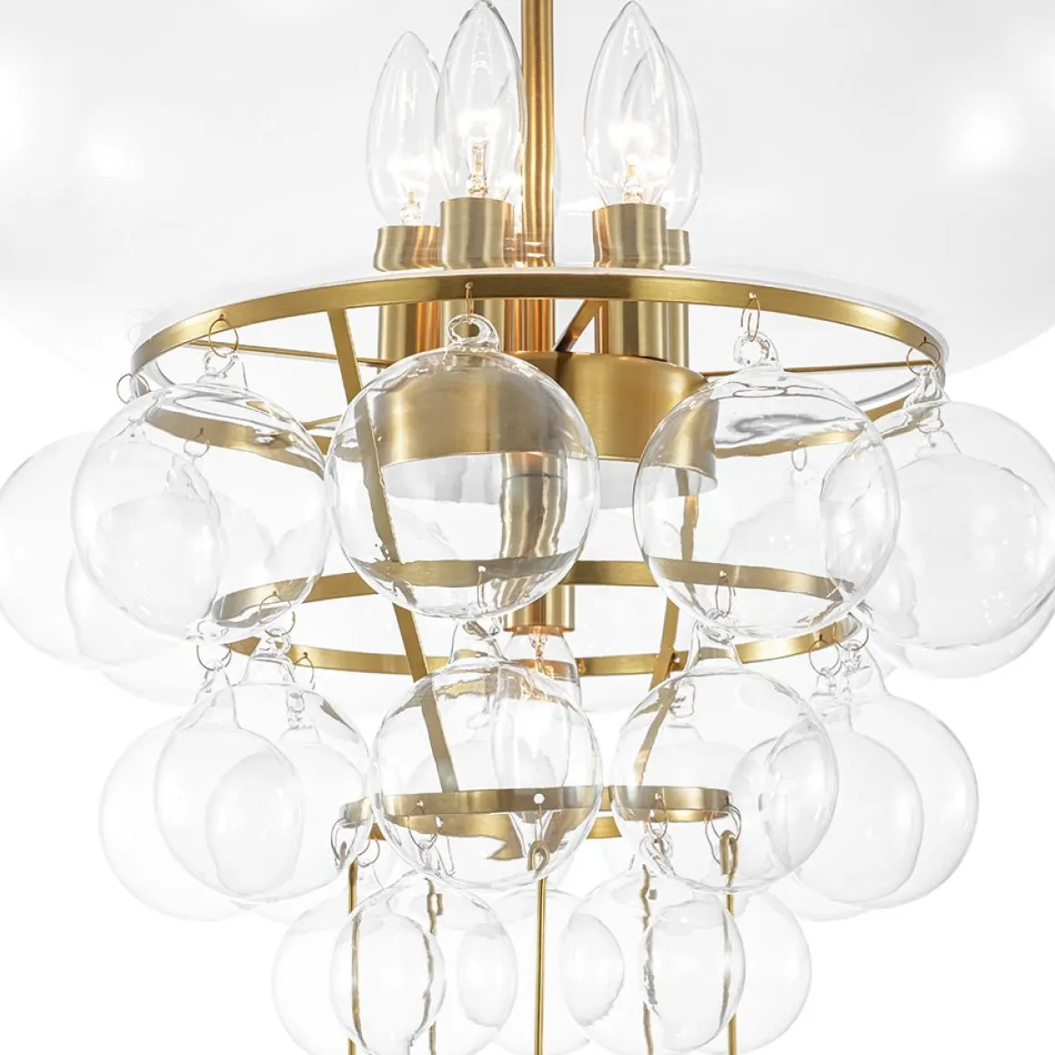 Art Deco Brass Tiered Clear Glass Jellyfish Style Chandelier