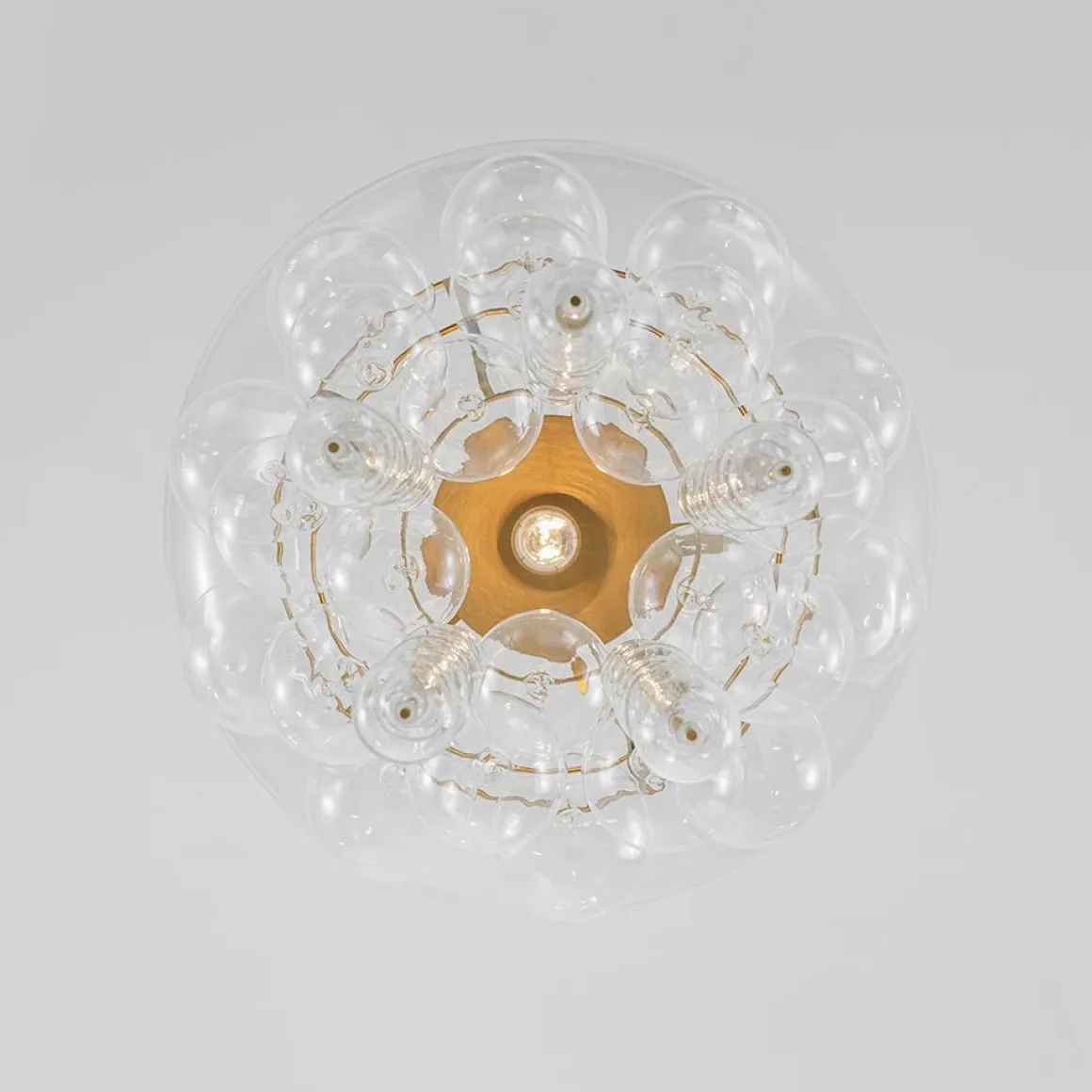 Art Deco Brass Tiered Clear Glass Jellyfish Style Chandelier