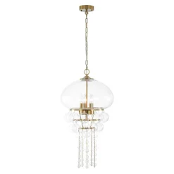 Art Deco Brass Tiered Clear Glass Jellyfish Style Chandelier