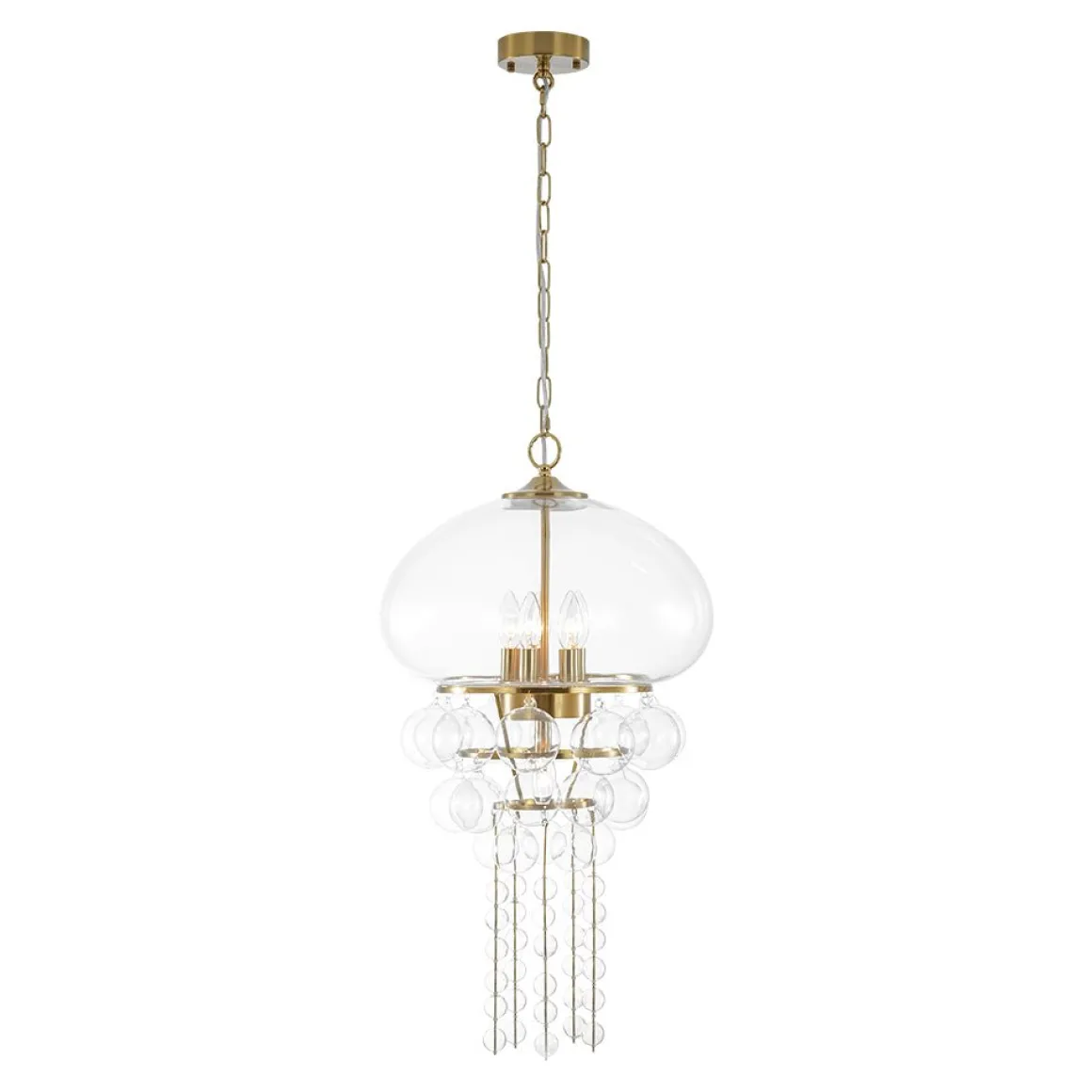 Art Deco Brass Tiered Clear Glass Jellyfish Style Chandelier