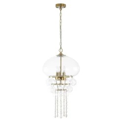Art Deco Brass Tiered Clear Glass Jellyfish Style Chandelier