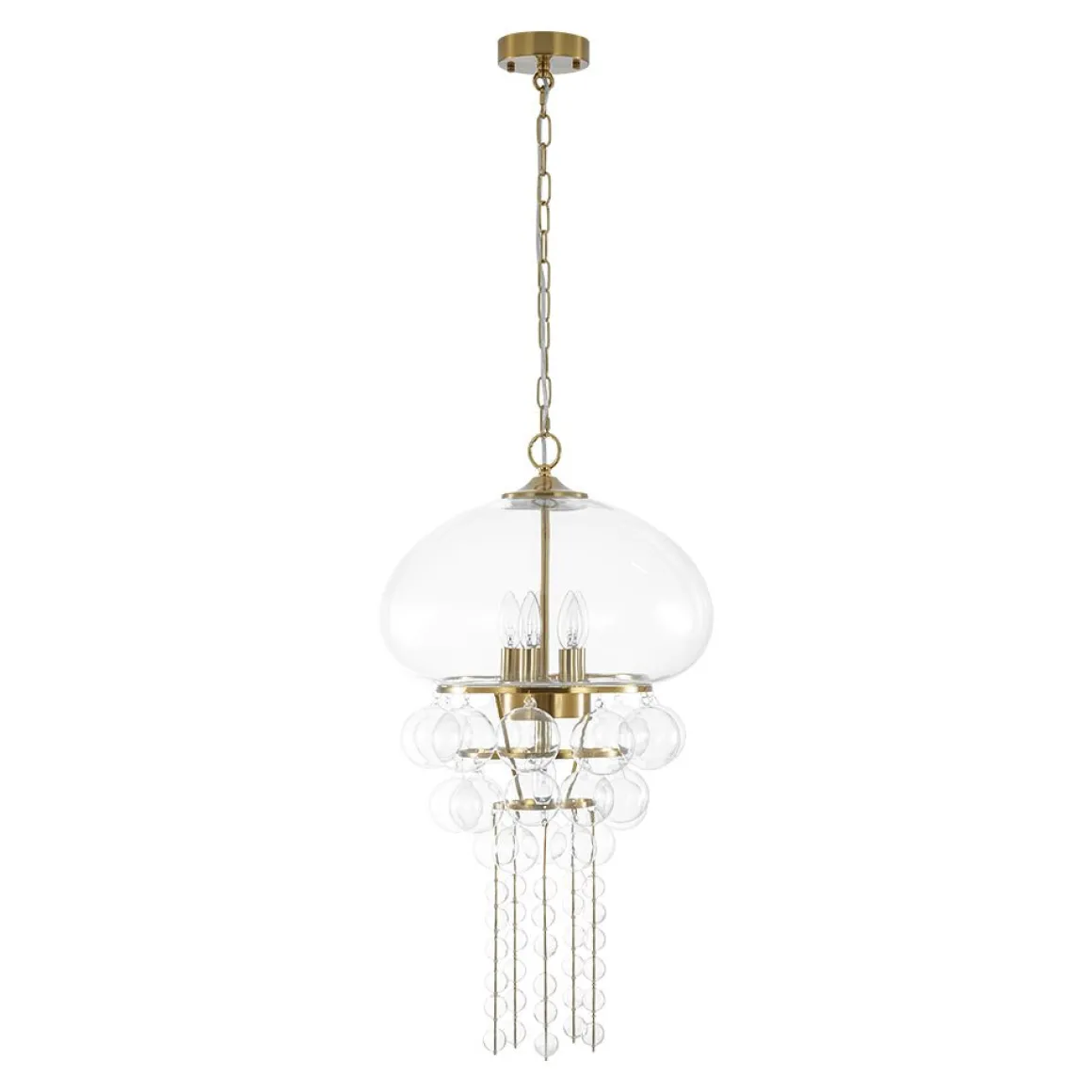 Art Deco Brass Tiered Clear Glass Jellyfish Style Chandelier