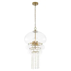 Art Deco Brass Tiered Clear Glass Jellyfish Style Chandelier
