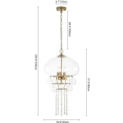 Art Deco Brass Tiered Clear Glass Jellyfish Style Chandelier