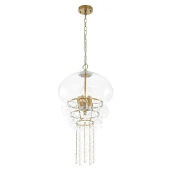 Art Deco Brass Tiered Clear Glass Jellyfish Style Chandelier