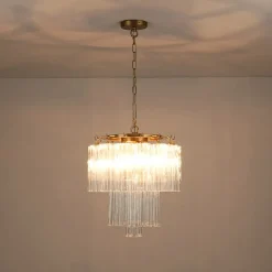 Art Deco Cluster Glass Textured Tube Round Tiered Chandelier