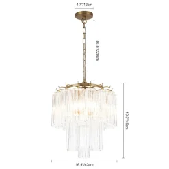 Art Deco Cluster Glass Textured Tube Round Tiered Chandelier