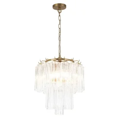 Art Deco Cluster Glass Textured Tube Round Tiered Chandelier