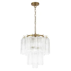 Art Deco Cluster Glass Textured Tube Round Tiered Chandelier