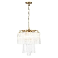Art Deco Cluster Glass Textured Tube Round Tiered Chandelier