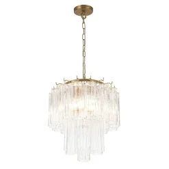 Art Deco Cluster Glass Textured Tube Round Tiered Chandelier
