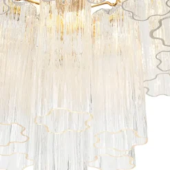 Art Deco Cluster Glass Textured Tube Round Tiered Chandelier