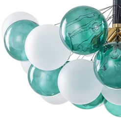 Art Deco Cluster Green Frosted White Glass Bubble Chandelier