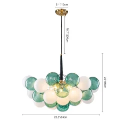 Art Deco Cluster Green Frosted White Glass Bubble Chandelier