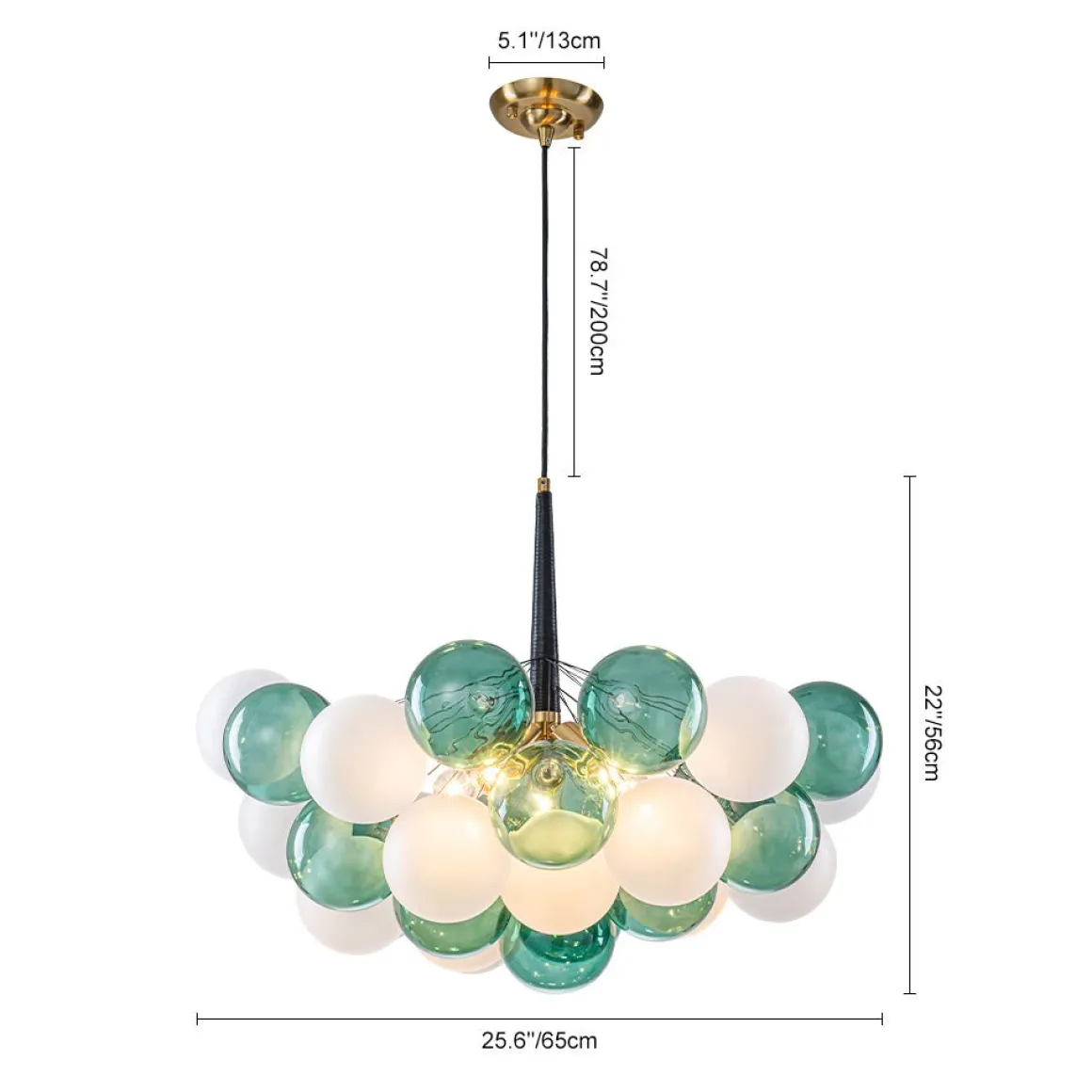 Art Deco Cluster Green Frosted White Glass Bubble Chandelier