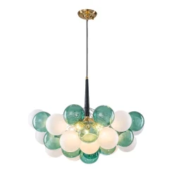 Art Deco Cluster Green Frosted White Glass Bubble Chandelier