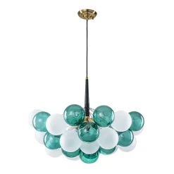 Art Deco Cluster Green Frosted White Glass Bubble Chandelier