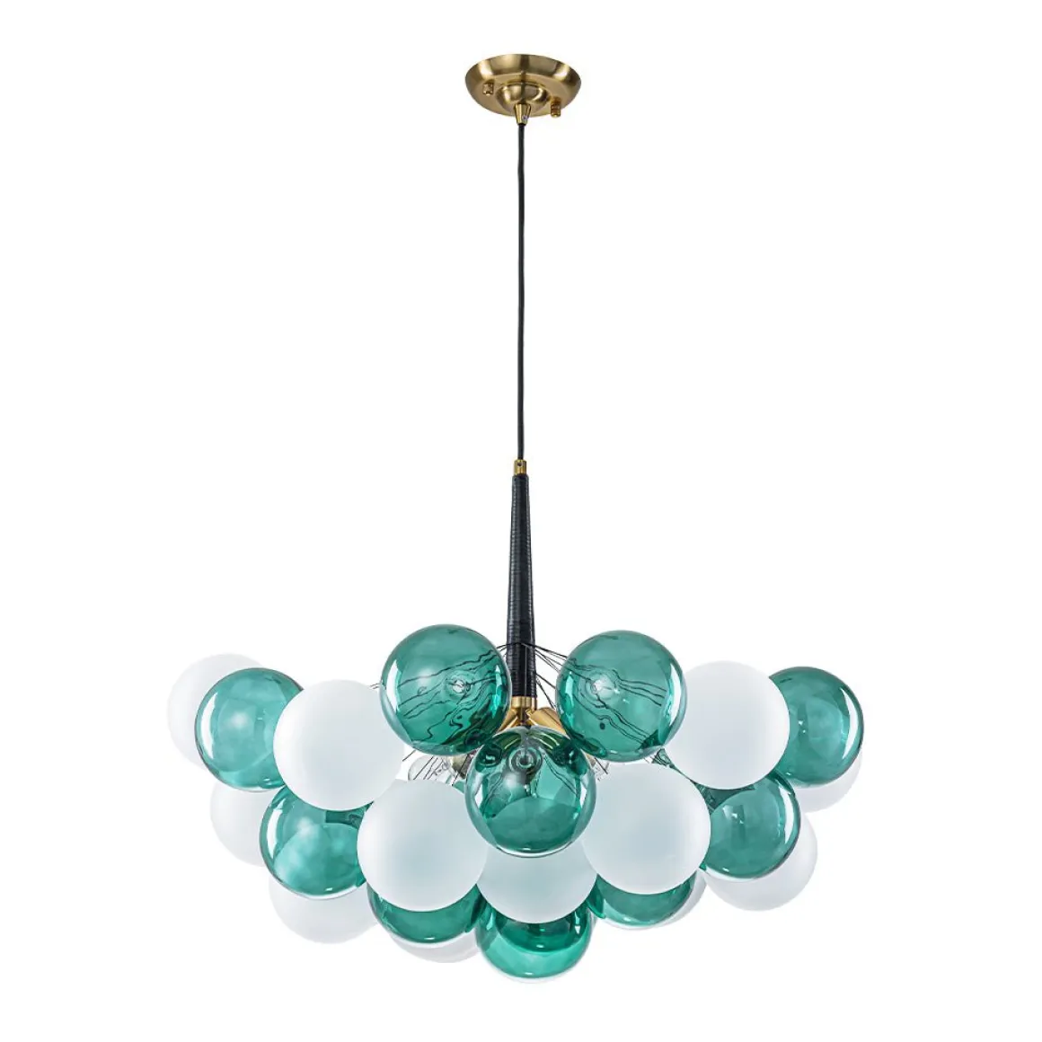 Art Deco Cluster Green Frosted White Glass Bubble Chandelier