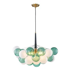 Art Deco Cluster Green Frosted White Glass Bubble Chandelier