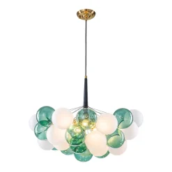 Art Deco Cluster Green Frosted White Glass Bubble Chandelier