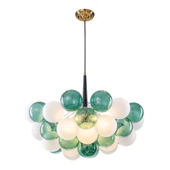 Art Deco Cluster Green Frosted White Glass Bubble Chandelier
