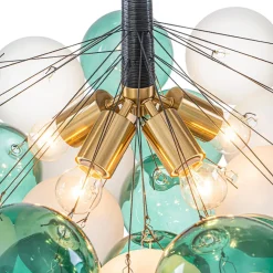 Art Deco Cluster Green Frosted White Glass Bubble Chandelier