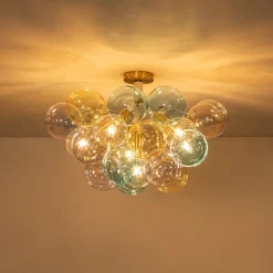 Art Deco Colorful Glass Cluster Bubble Semi Flush Chandelier