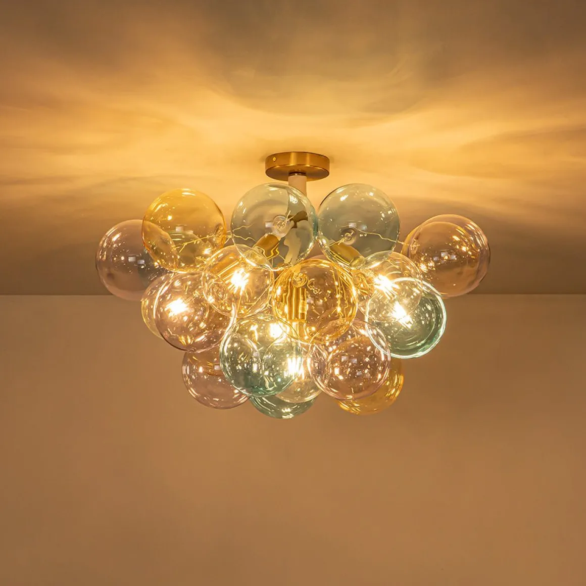 Art Deco Colorful Glass Cluster Bubble Semi Flush Chandelier