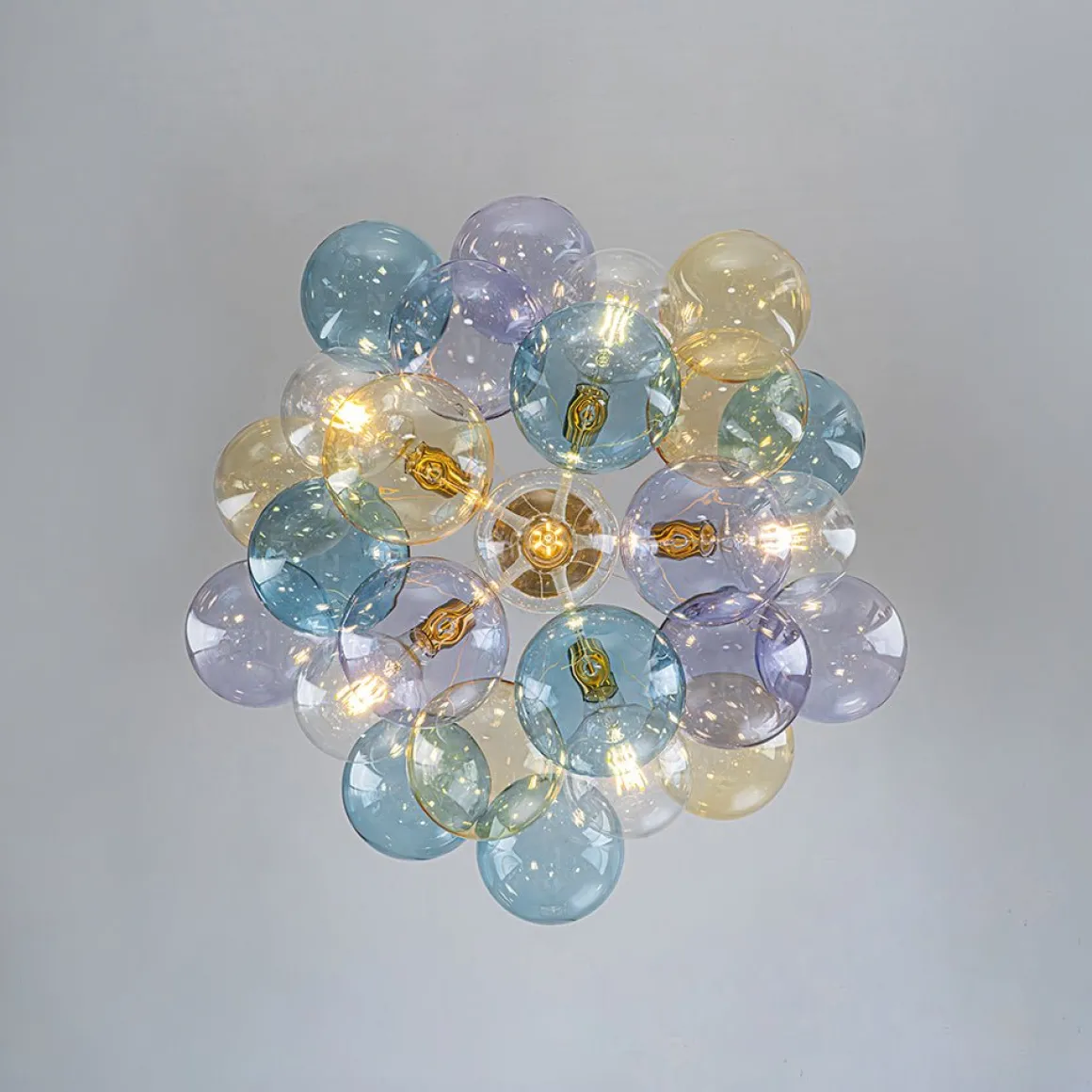 Art Deco Colorful Glass Cluster Bubble Semi Flush Chandelier