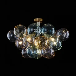 Art Deco Colorful Glass Cluster Bubble Semi Flush Chandelier