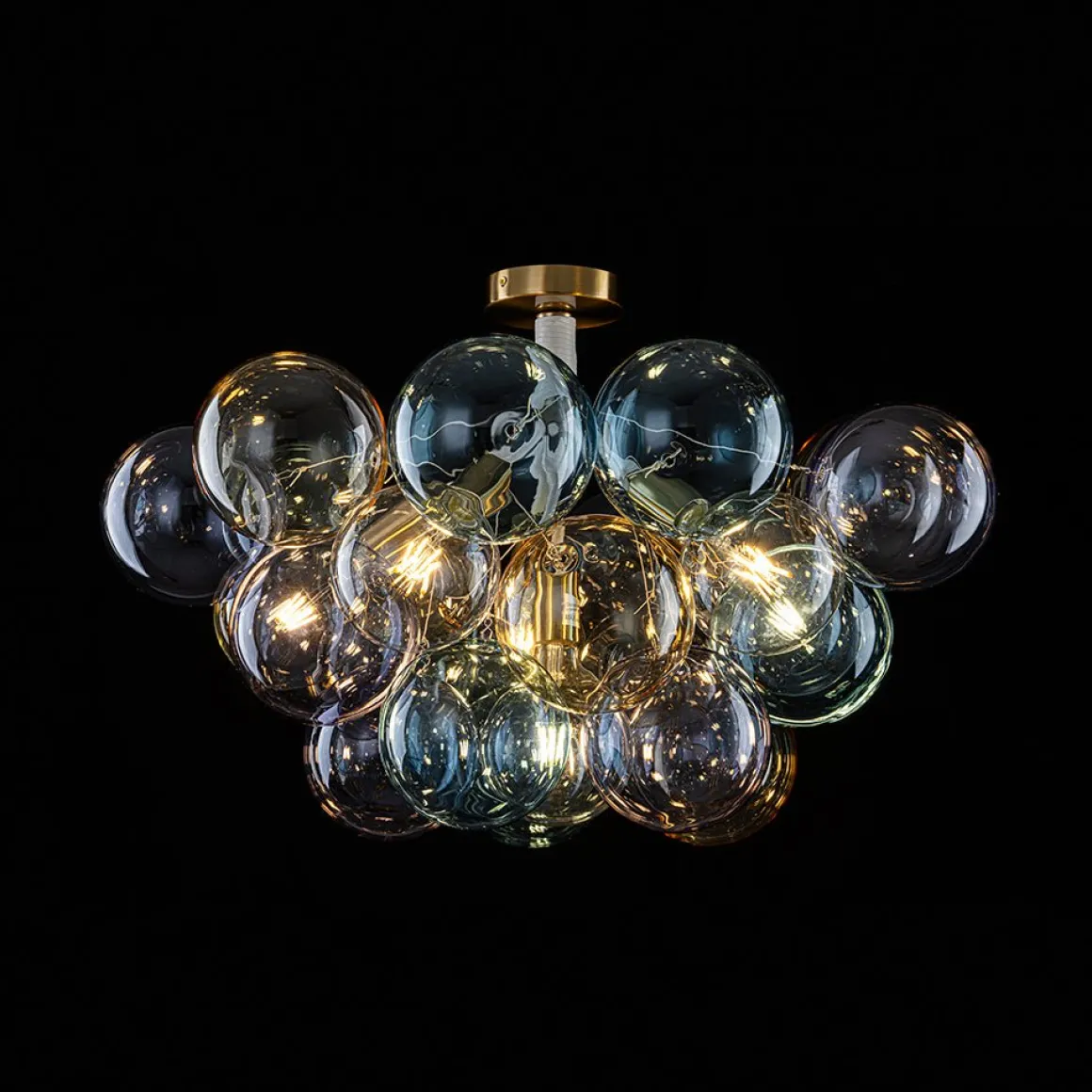 Art Deco Colorful Glass Cluster Bubble Semi Flush Chandelier