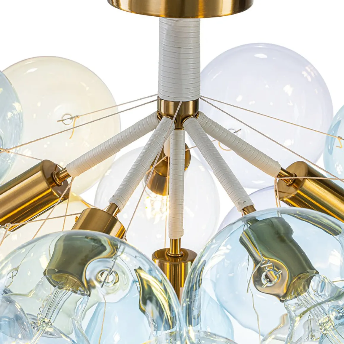 Art Deco Colorful Glass Cluster Bubble Semi Flush Chandelier