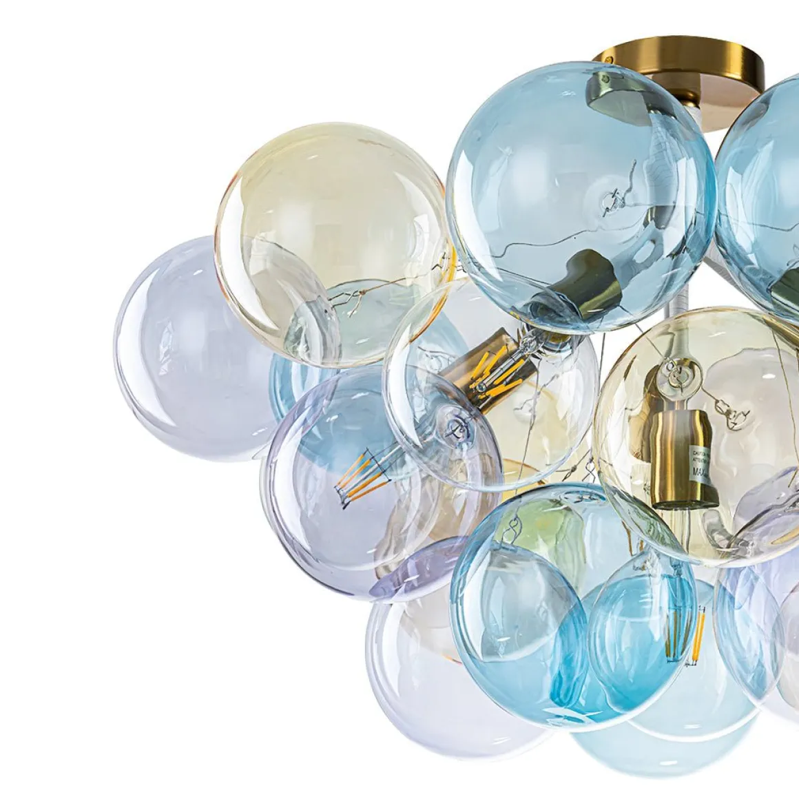 Art Deco Colorful Glass Cluster Bubble Semi Flush Chandelier
