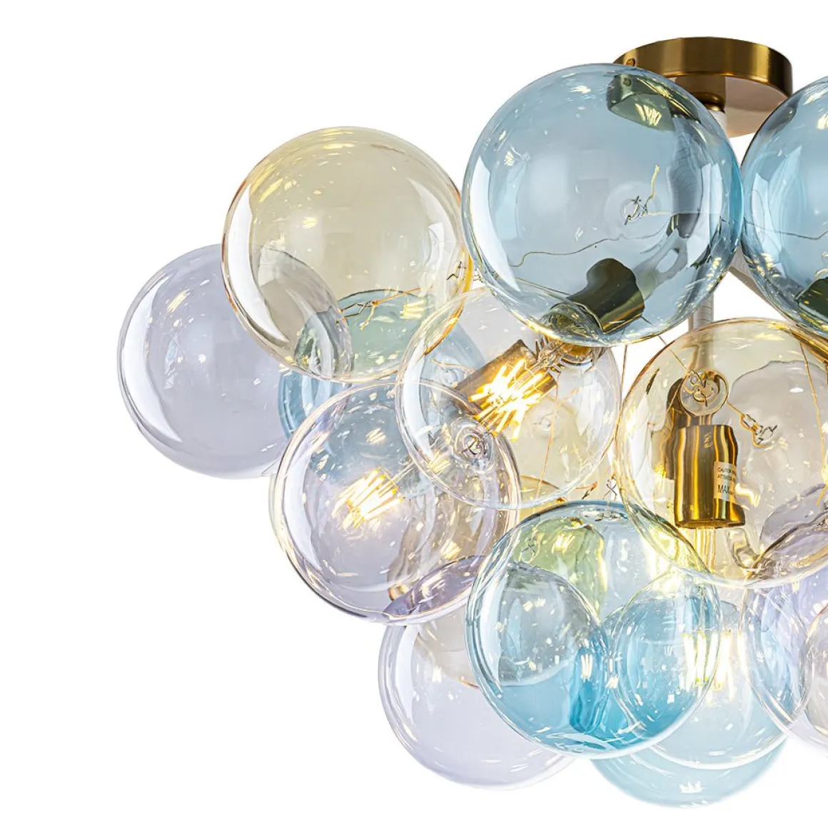 Art Deco Colorful Glass Cluster Bubble Semi Flush Chandelier