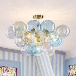 Art Deco Colorful Glass Cluster Bubble Semi Flush Chandelier