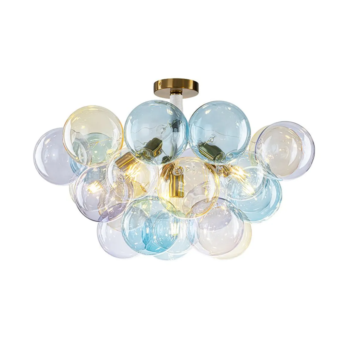 Art Deco Colorful Glass Cluster Bubble Semi Flush Chandelier