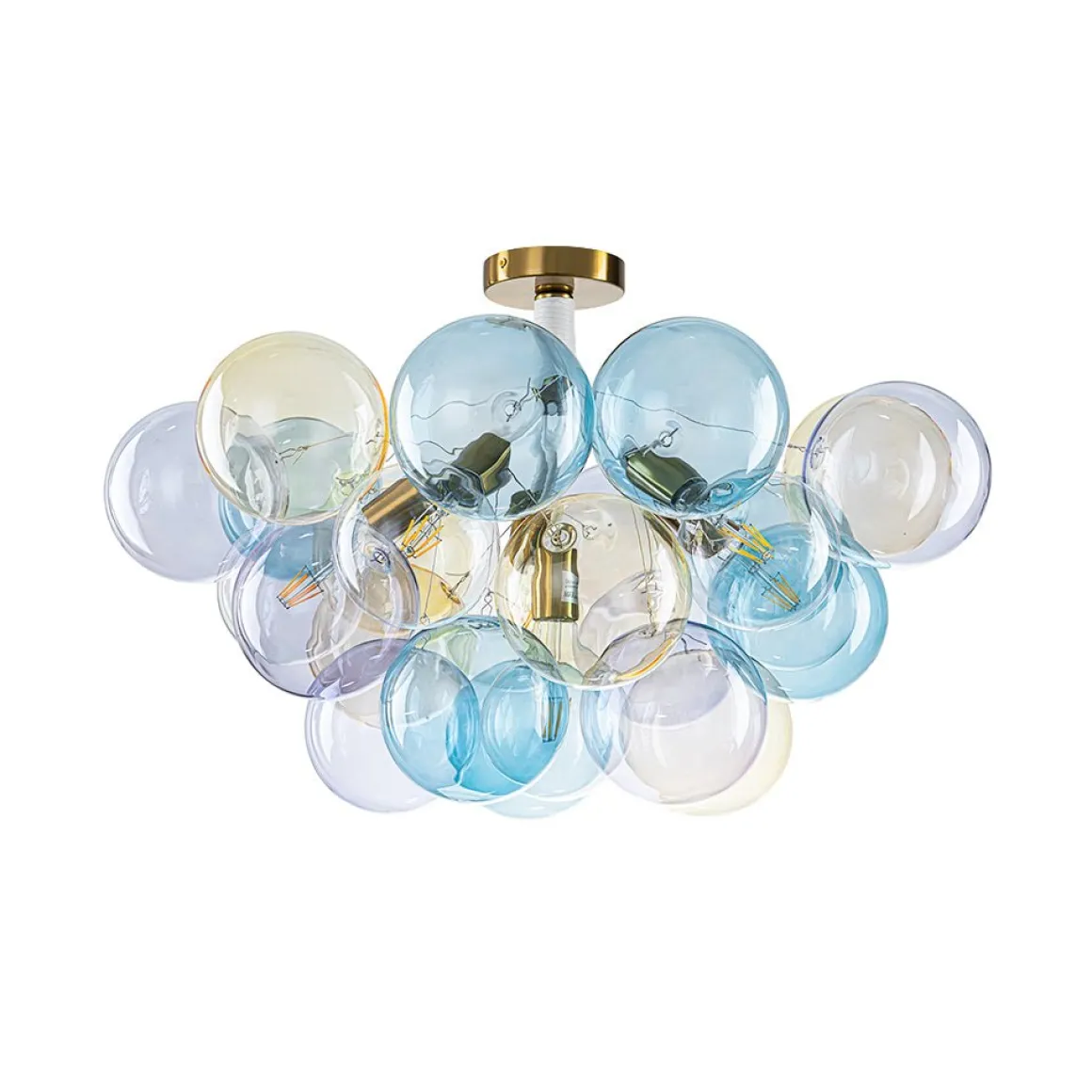 Art Deco Colorful Glass Cluster Bubble Semi Flush Chandelier