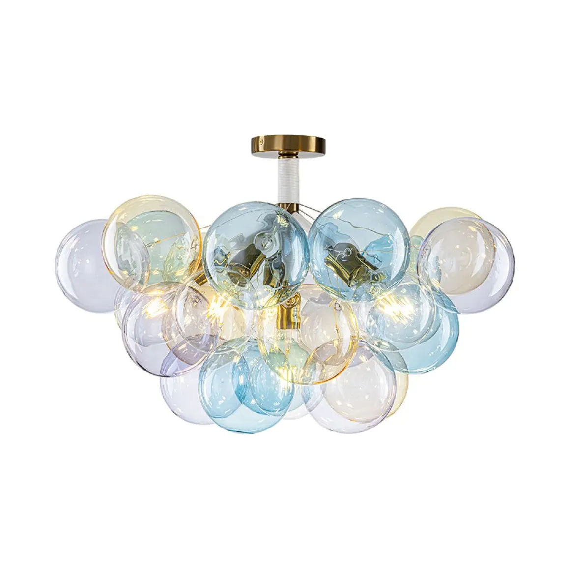 Art Deco Colorful Glass Cluster Bubble Semi Flush Chandelier