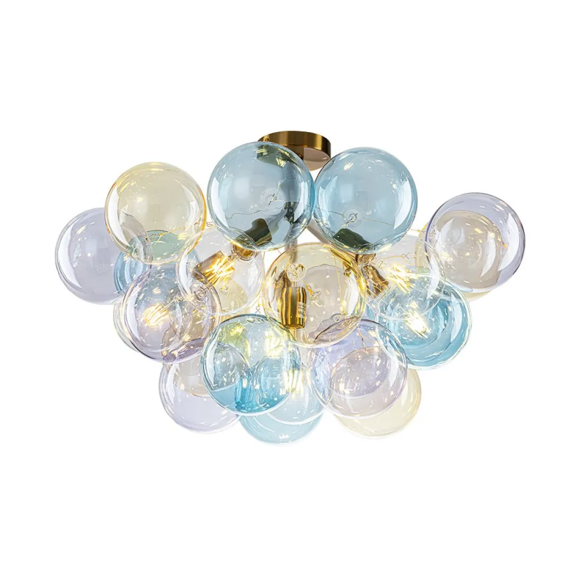 Art Deco Colorful Glass Cluster Bubble Semi Flush Chandelier
