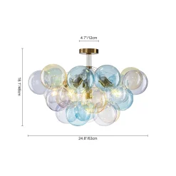 Art Deco Colorful Glass Cluster Bubble Semi Flush Chandelier