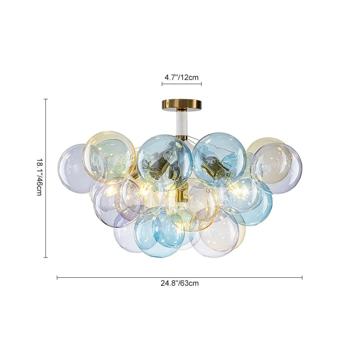 Art Deco Colorful Glass Cluster Bubble Semi Flush Chandelier