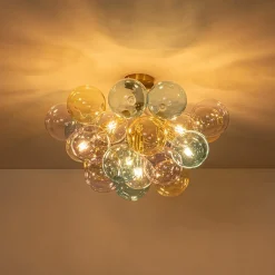 Art Deco Colorful Glass Cluster Bubble Semi Flush Chandelier