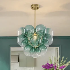 Art Deco Color 1-Light Cluster Glass Globe Bubble Chandelier
